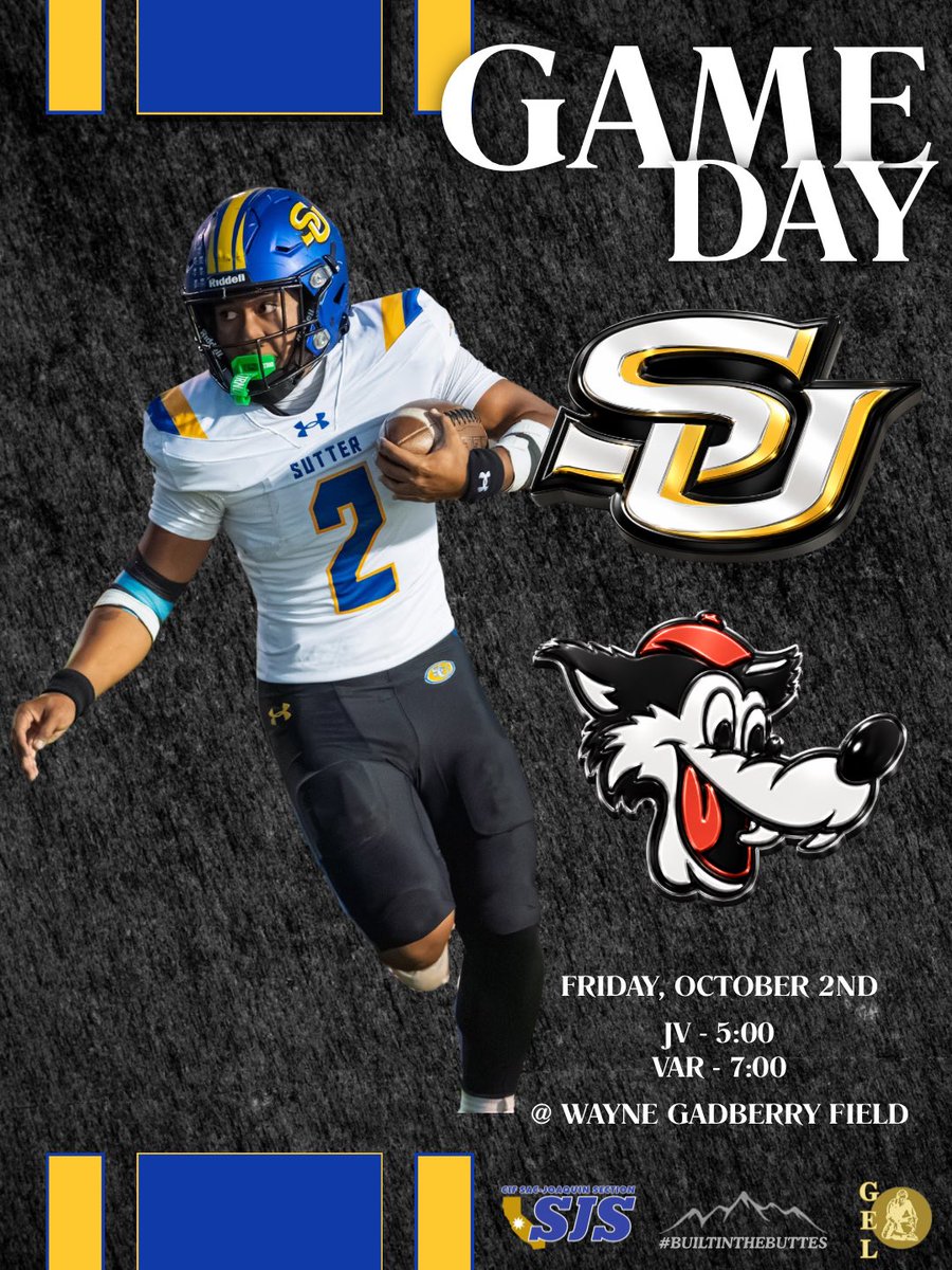 SutterFootball's tweet photo. 🏈 GAME DAY IS HERE! 🏈
It’s HOMECOMING in Sutter! 💙💛
The Huskies are back at Wayne Gadberry Field tonight, ready to battle the Woodland Wolves under the lights! 🔥🐾 🏈 JV — 5:00 PM 🏈 Varsity — 7:00 PM 📍 Wayne Gadberry Field
#builtinthebuttes @TMobile #entry #fn5gl https://t.co/Ym5HvI7Yo7
