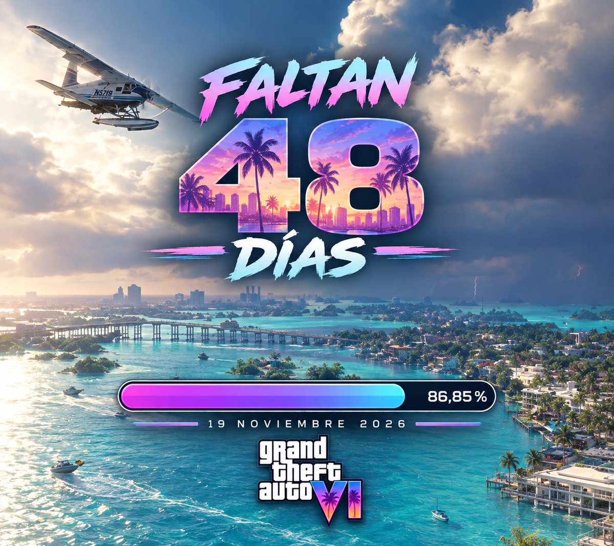ElNeuroparako's tweet photo. 🔥 ¡48 DÍAS PARA GTA VI! 🔥

Ya estamos a menos de 50 días de volver a Vice City. 🌴🎮
Jason y Lucia están cada vez más cerca… y la espera ya entra en la recta final. 👀🔥

#GTA6 #GTAVI #RockstarGames #ViceCity https://t.co/qEoutjLSuk