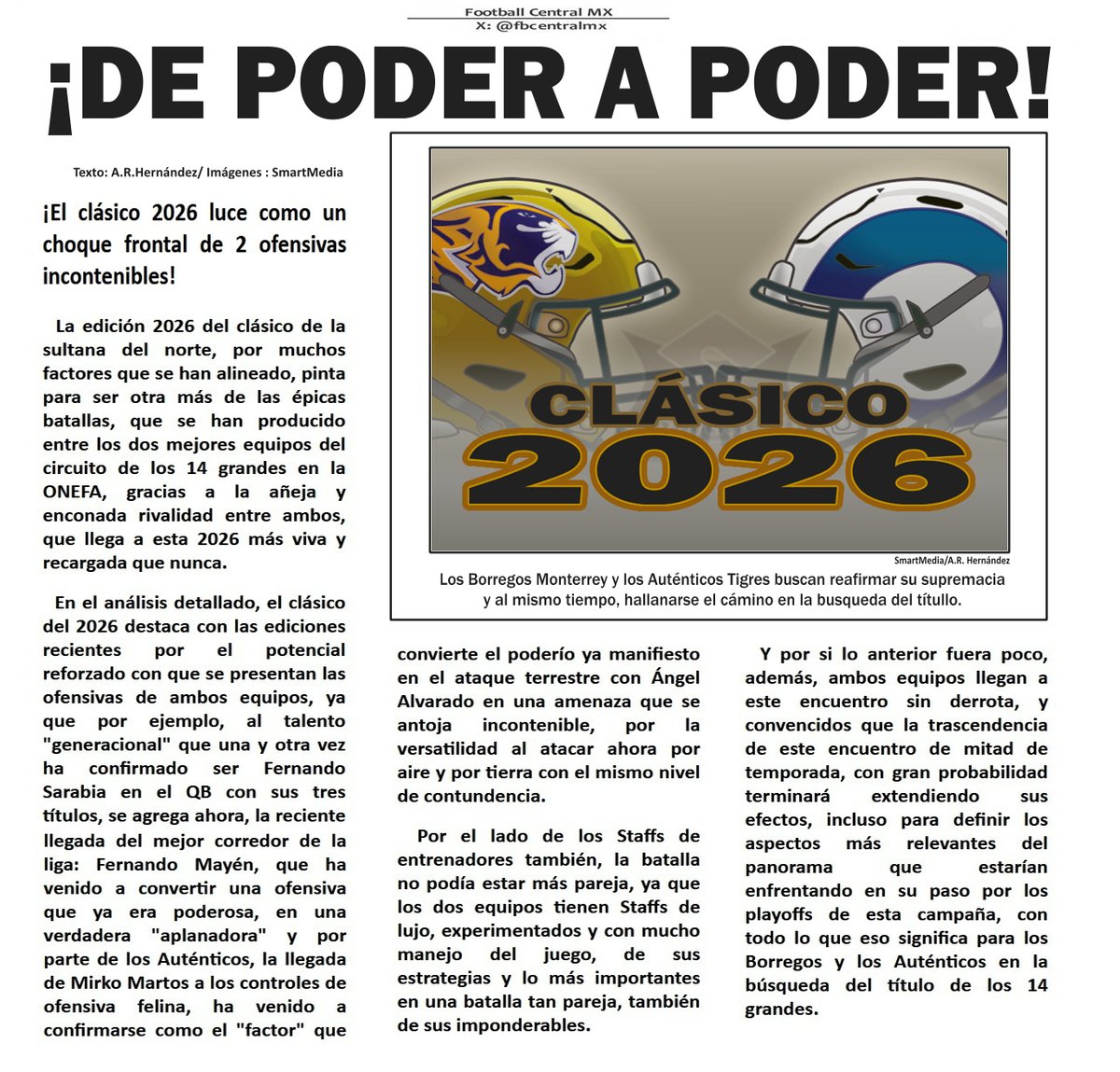 FBCentralMX's tweet photo. Auténticos Tigres o Borregos...
¿Quién se quedar�� con el triunfo en el "clásico norteño 2026?
@OnefaOficial 
@BorregosMty 
@UANL_Autenticos https://t.co/5igLvShSGh
