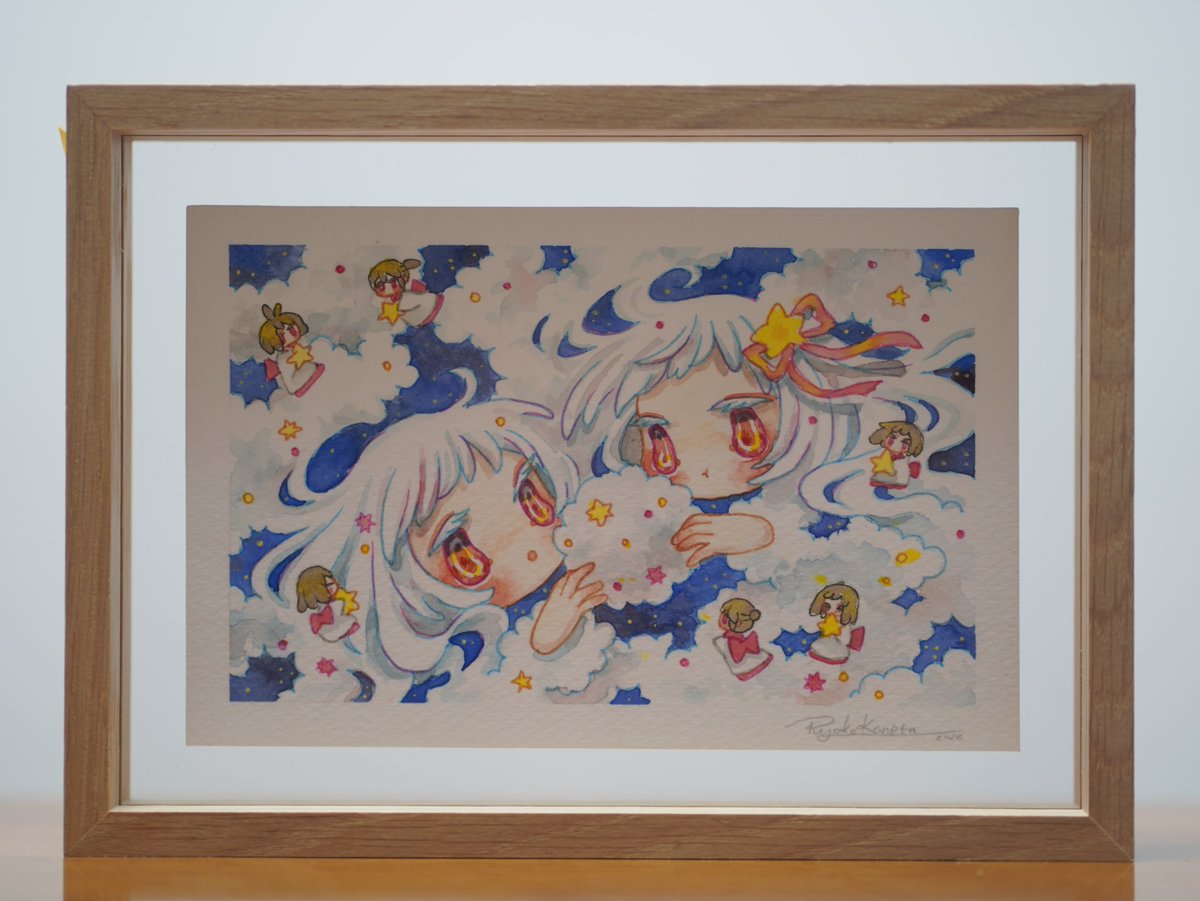 peachcanister's tweet photo. 先日のGallery Yukihira『秋やすみオープンスタジオ』展示作品が到着🎨
金田涼子さんの新作水彩小作品「わたあめ雲」🍭
きゃらあいさんの会場限定・即興ドローイング「あなたの写真と女の子」👧
広角写真の情報量を、画家ならではの視点で即興的に再構成していく構図の運びが、やっぱり印象に残った🏦 https://t.co/yqCvReQUOP
