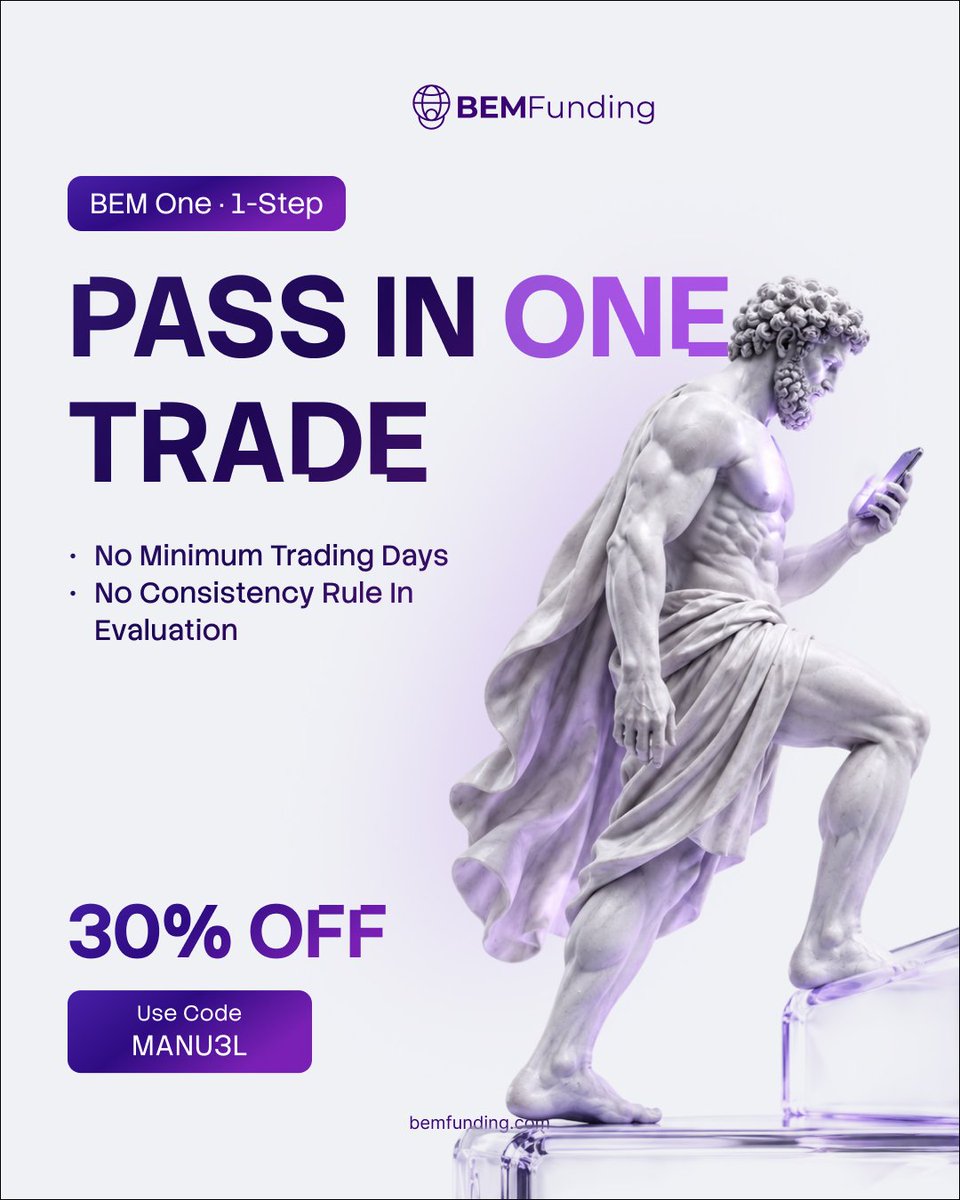 Princemanu3l's tweet photo. Broo other firms got you trading for 30 days like jail time 😭  

BEM One 1-Step:  
Pass in ONE trade.  
No min days. No consistency rule.  

30% OFF with code MANU3L
5K now only ₦43,680  (Daylight Robbery - The good one👿)

👉 https://t.co/ehTIiR4fPY  

Don’t sleep 🔥 https://t.co/Z41pvuV8NL