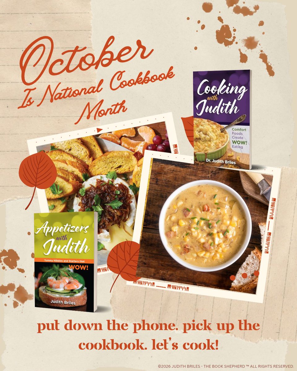 JudithBriles's tweet photo. October is National Cookbook Month!
Put down the phone. Pick up the cookbook. Turn the page, get in the kitchen, and make something delicious. Let’s cook!
https://t.co/qHEHKbAE8m
#NationalCookbookMonth #CookingWithJudith #CookbookLove #ScreenFreeCooking #ComfortFood https://t.co/x1ooefBCl0