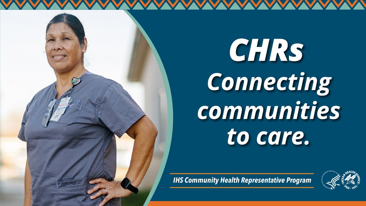 IHSgov's tweet photo. Community Health Representatives (CHRs) connect people to care. CHRs serve American Indian and Alaska Native communities. Through trusted relationships, they offer services, guidance, follow-up, and ongoing support. Learn more about the many roles of CHRs: https://t.co/p2TcNDh8NI https://t.co/zgn8kWiZam