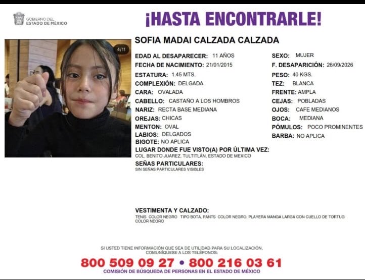 i_alaniis's tweet photo. Madres buscadoras encuentran muerta a menor desaparecida en Edomex 

Ella era la pequeña Sofía Madai Calzada Calzada. Tenía 11 años. Salió de casa en la colonia Benito Juárez en #Tultitlán el 26 de septiembre y no se supo más de ella. 

Tres días después, el 29, fue localizada sin vida a un costado de la autopista Chamapa-Lechería, a la altura de San Martín Obispo en #CuautitlánIzcalli 

Su familia espera el informe de los resultados de la necropsia de ley para saber la causa de muerte. 

Hasta el momento no hay detenidos ni una línea de investigación firme 

#niunamás #JusticiaParaSofi