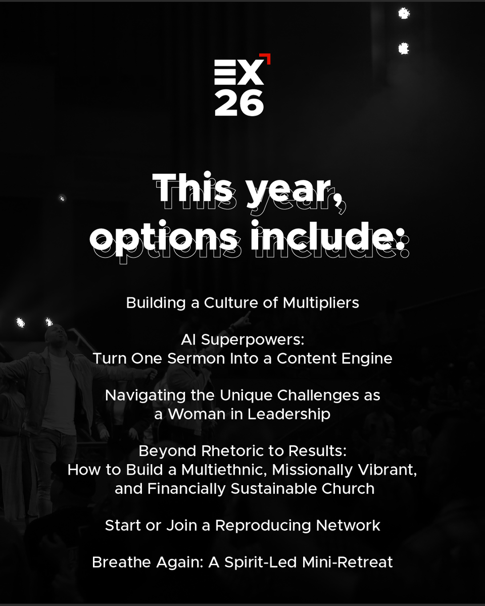 exponentialus's tweet photo. Your National Conference experience just got an upgrade... FREE. 🙌

For one week only, register for Exponential National Conference | West or Central and get a Pre-Conference FREE with code FREEPRECON.

Already registered? You can upgrade your existing ticket and add a Pre-Conference for free, too!

Come a day early and go deeper with practical, in-depth equipping on topics like multiplying leaders, AI, women in leadership, multiethnic ministry, reproducing networks, spiritual health, and more.

📍 WEST | October 27–29 | Castro Valley, CA
📍 CENTRAL | November 10–12 | Naperville, IL

Use code FREEPRECON

Offer ends October 8 at 11:59 p.m.

Register + explore Pre-Conference options at https://t.co/cPPWYMy3dn.