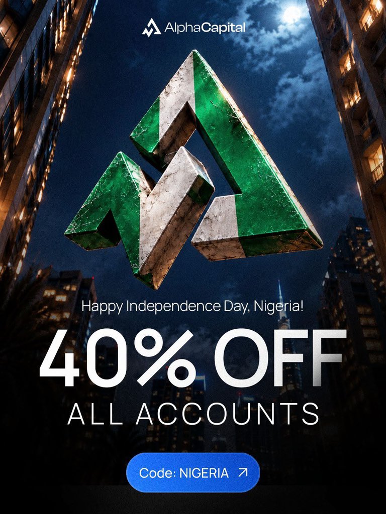 BIGSIX069's tweet photo. Celebrate Nigeria’s Independence Day with 40% OFF all Alpha Capital accounts! 🔥📈

🎯 Use Code: BIGSIX50

Take advantage of this special offer and start your trading journey with Alpha Capital Group. 🚀 @AlphaCapitalUK 

#AlphaCapital #NigeriaIndependenceDay #ForexTrading #PropFirm