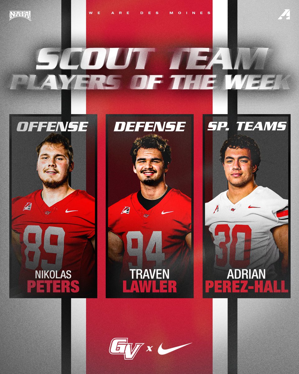 GVVikingFB's tweet photo. Scout Team Players of the Week ‼️
  
Offense: Nikolas Peters
Defense: Traven Lawler 
Special Teams: Adrian Perez-Hall   

#WEAREDSM https://t.co/jYluH1mcTq