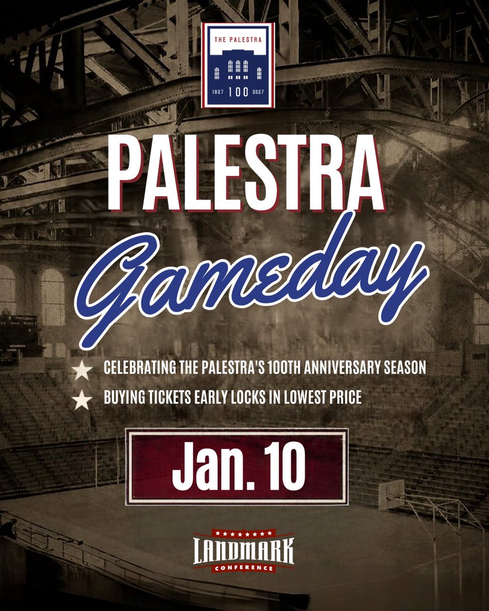 LandmarkConf's tweet photo. 🎟️ Planning to join us at The Palestra on Jan. 10?

Buy early and lock in the lowest ticket price. Game-day prices will increase.

Buy Here: https://t.co/4uWkUQMEC2

#MakeYourMark / #LandmarkBBALL https://t.co/JJRhHzLQnD