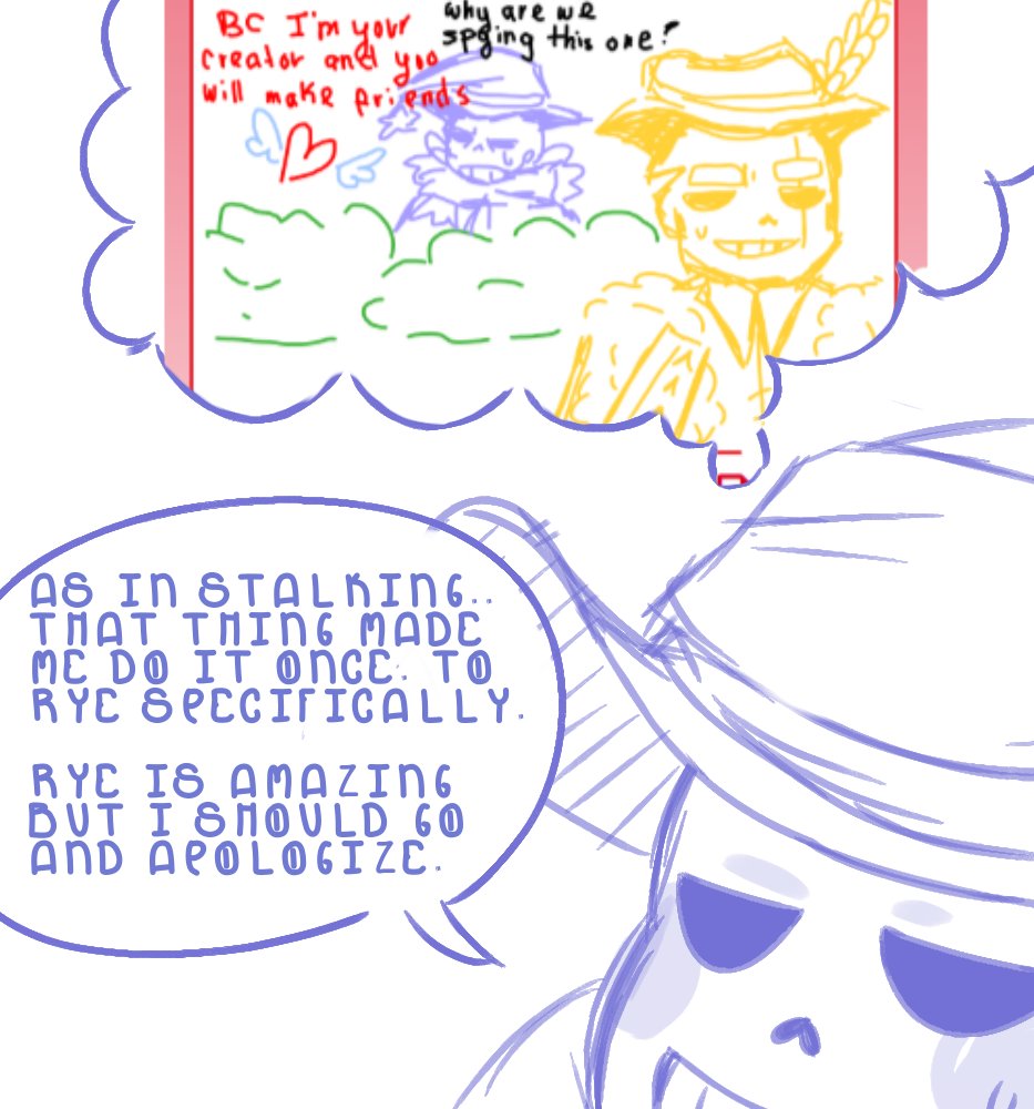 SyppyKuni's tweet photo. Q: To Myth: Has stalking other sanses with your creator benefit you at all? Do you have any fellas? 

Rye belongs to @tkcxa78 https://t.co/MY0aiMZPpa