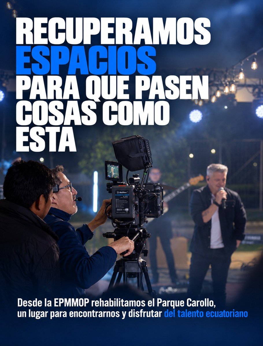 ObrasQuito's tweet photo. 😍🔥 #EspacioPúblico | Un parque renovado también puede convertirse en escenario.

El #ParqueCarollo vuelve a llenarse de música con una nueva producción de @EPICENTRO_arte junto al @MunicipioQuito.

🎤 Esta vez, Ricardo Perotti interpreta «Aunque no sé dónde estás», en una sesión grabada en vivo, rodeado de músicos, luces y un espacio recuperado para encontrarnos, disfrutar y vivir el talento ecuatoriano.

📅 Estreno: domingo 4 de octubre
⏰ 18h00
▶️ YouTube: Epicentro Arte

Dale play 💙❤️

📸 Fotos: Equipo Epicentro / Recap Studios