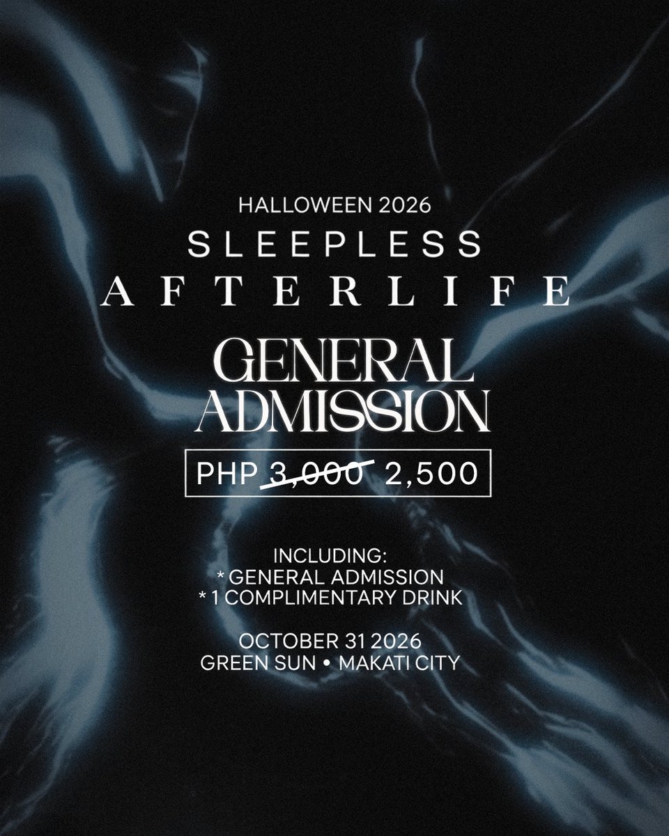NoEffsGivenMnl's tweet photo. ESCAPE. STAY SLEEPLESS.
ONE ACCESS. TWO WORLDS.

Prepare for two nights of euphoria with @noeffsgiven.mnl ESCAPE FROM UNDERLAND on 10.24 and @sleepless.production AFTERLIFE o! 10.31.

Checkback for ticket link details.

#noeffsgiven #sleeplessproduction #halloween2026 https://t.co/ggXPYrNa0S