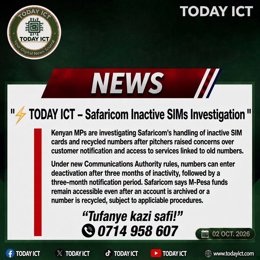 _TodayICT's tweet photo. Kenyan MPs Probe Safaricom Over Inactive SIMs and Recycled Numbers https://t.co/zFv7LafzDf