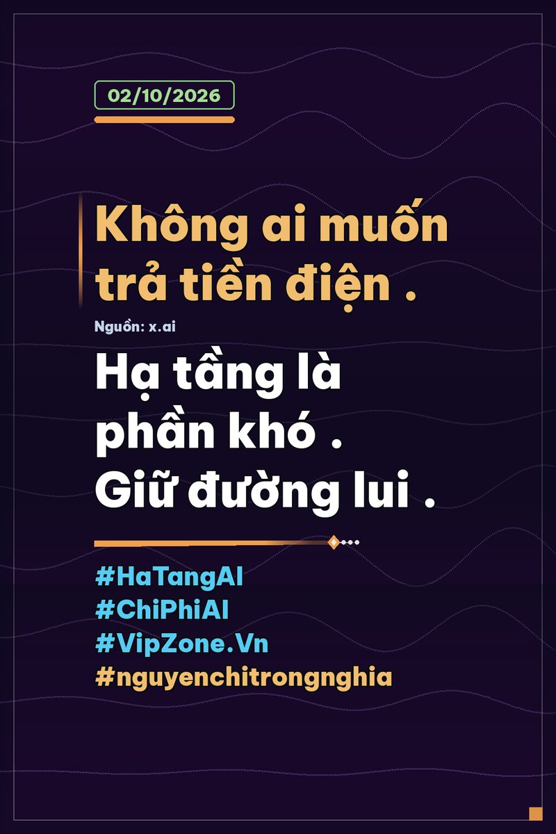 hoatanhoano's tweet photo. Mọi kế hoạch AI đều đẹp trên slide. Đến lúc cắm điện thì mới biết ai trả tiền .
   ❗ Các siêu dự án trung tâm dữ liệu đang bị chậm vì lý do rất đời thường: đường điện chưa kịp, đường ống khí đốt chưa xong, hợp đồng thuê hạ tầng ký xong nhưng chưa dùng được .
   🚀 Trong khi đó, phần mềm thì ai cũng làm được trong vài tuần — nên phần khan hiếm đã chuyển sang điện, đất, và người vận hành .
   ✅ Với doanh nghiệp vừa và nhỏ, hệ quả trực tiếp: giá thuê tính toán sẽ không rẻ đi như mong đợi, và các gói cam kết dài hạn sẽ bị ràng buộc chặt hơn .
   💡 Bài học thực tế: trước khi đặt cược vào một nền tảng, hãy hỏi nhà cung cấp đặt máy ở đâu, nguồn điện nào, và phương án khi thiếu .
   🔍 Một cách chuẩn bị rẻ: giữ đường lui — không khoá toàn bộ quy trình vào một nhà cung cấp duy nhất, để đổi được khi giá hoặc chính sách thay đổi .
   ⚙️ AI là phần dễ. Hạ tầng là phần khó, và khó thì luôn tốn tiền hơn dự tính .
   📌 "Người ta cãi nhau về model mạnh nhất. Hoá đơn điện mới là thứ quyết định ai còn chạy được."
#HaTangAI #DataCenter #ChiPhiAI #VipZone #nguyenchitrongnghia