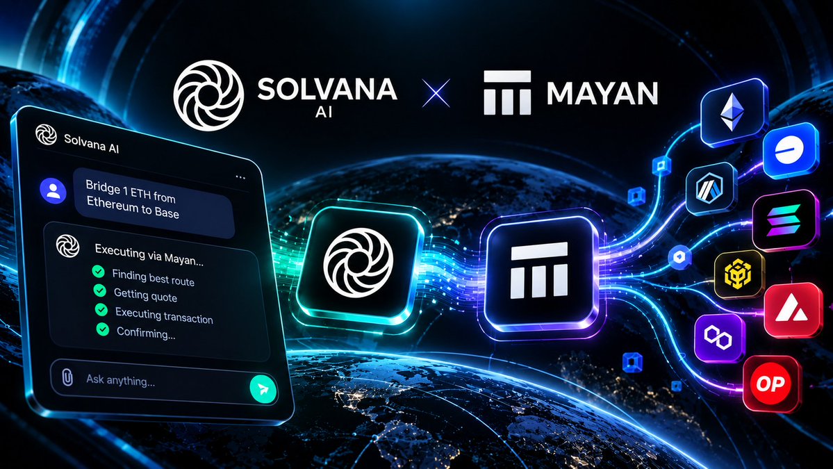SaurabhKartik07's tweet photo. Mayan is now live on @solvana_ai. 🤝

Bridge assets across EVM, Solana, and Sui directly through Solvana  with just a prompt or a post on X.

@Mayan × @solvana_ai https://t.co/faWzdV4fSW