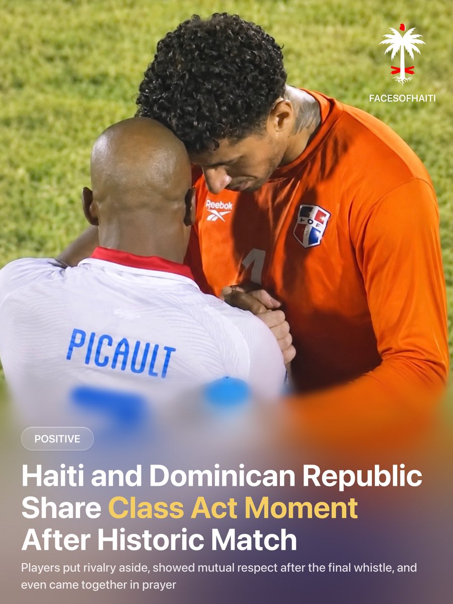 FacesOfHaiti_'s tweet photo. POSITIVE | 
Beyond the final score, Haiti and the Dominican Republic shared a powerful moment of prayer, sportsmanship and mutual respect following their historic match in Santo Domingo • 
— https://t.co/2wW8qmMn3e