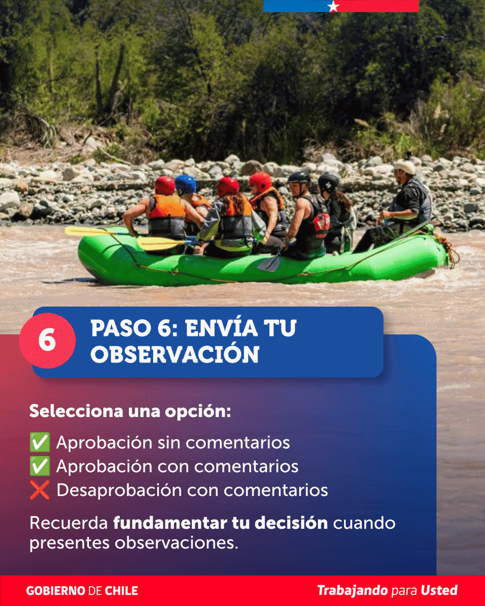 Sernatur's tweet photo. @Sernatur_RM @sernaturcoquimb @sernatur_1 @SernaturLagos @DescubreLosRios @sernatur_valpo @SernaturNuble @SernaturMaule @sernaturaysen @subturismo @Sernatur_XV @Sernatur_IX @SernaturBioBio @Sernatur_VI @SernaturAtacama @Sernatur2 Continuación del paso a paso para participar en la Consulta pública de tres normas técnicas de agua: rafting, canotaje y deslizamientos sobre olas.

🔗https://t.co/diFpWr0jlJ https://t.co/d4TntZGm00
