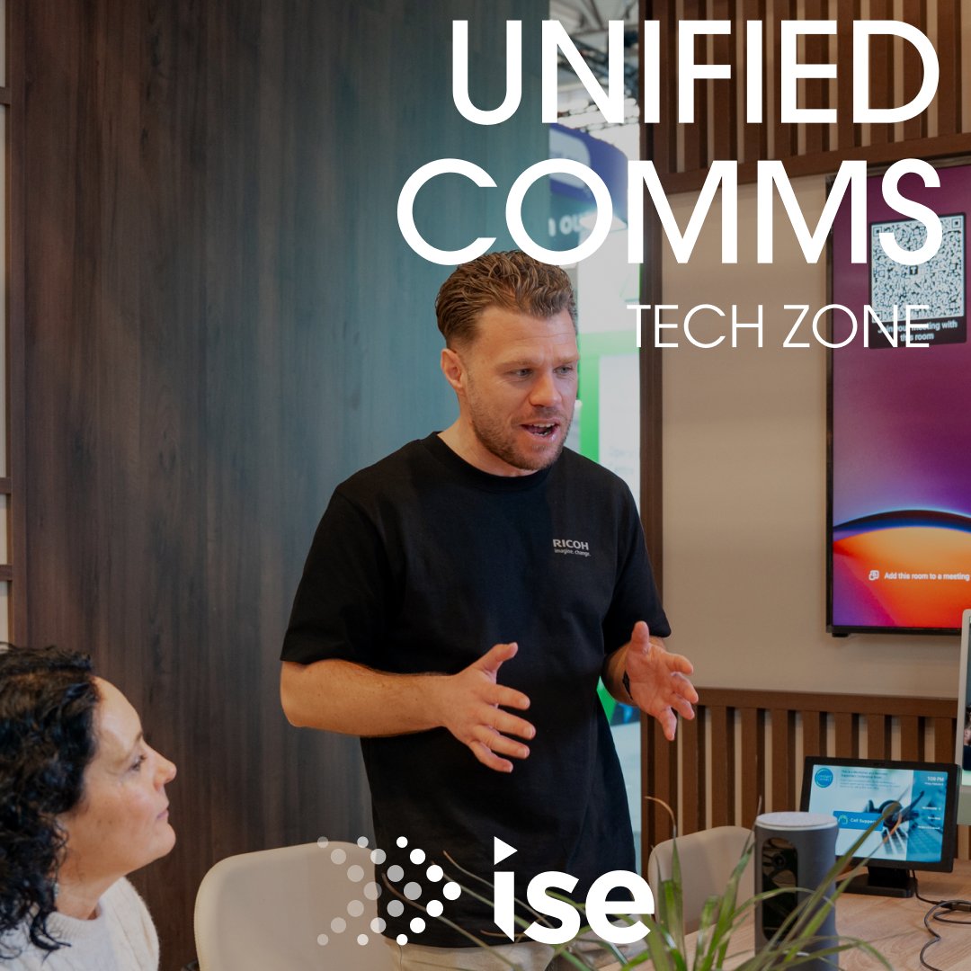 ISE_Show's tweet photo. Discover the Unified Communications Zone at ISE 2027 💻 Wireless mics, private 5G, smart meeting rooms &amp; video conferencing. 
📍 Halls 1 &amp; 2 | 📅 2–5 February 2027 | Barcelona
Register now 👉 https://t.co/nsq4PbVqX0 #ISE2027 #UnifiedComms https://t.co/sOZfPiMGFa