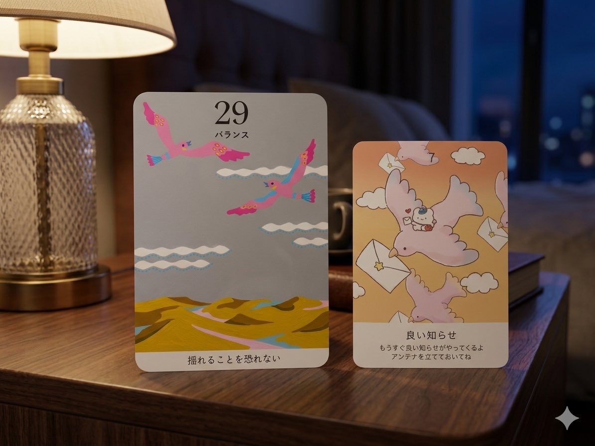 tomeocard's tweet photo. ✨おやすみ前のメッセージ✨

2枚のカードの絵柄が『鳥』でリンクしたよ！🕊️🤩

もうすぐ嬉しいお知らせが届きそうな予感…！✨

周りの人とのコミュニケーションを大切に、心地よいバランスで過ごそう⚖️

ハッピーが届きますように💌

#数秘カード・29バランス
#しろふわくんオラクル・良い知らせ https://t.co/FN4aiKmBQk