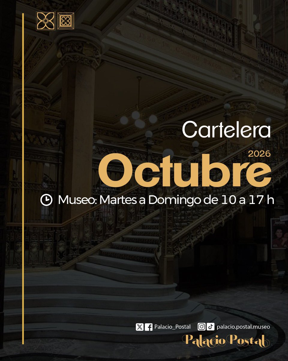 Palacio_Postal's tweet photo. 🍂 ¿Ya sabes qué hacer este #octubre?

El #PalacioPostal tiene nuevas #experiencias para ti. 🎨🖼️📚

Echale un vistazo a la #cartelera del mes, para que no te pierdas ninguna de las actividades que tenemos preparadas para ti. 

¡Nos vemos en el # museo!  💫 https://t.co/bbsBehjnpT