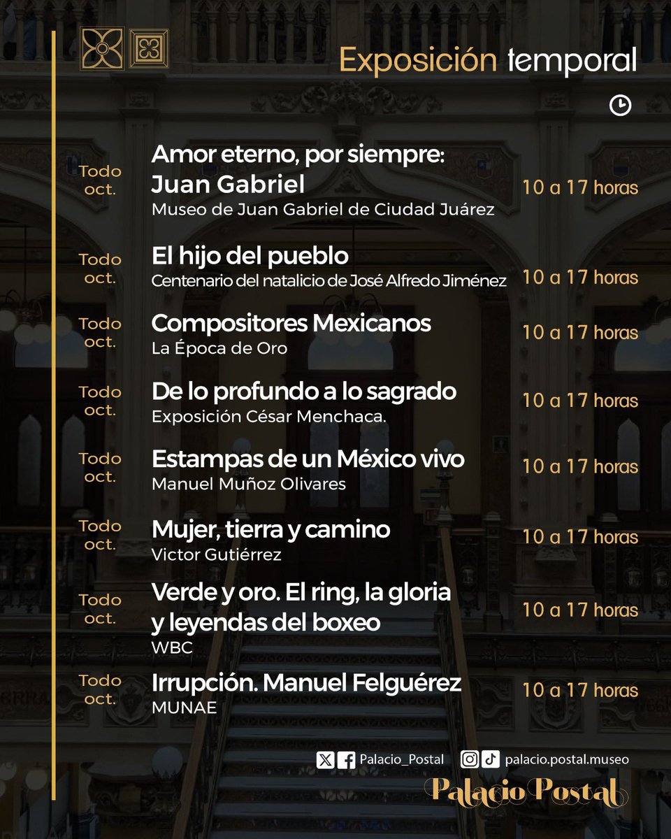 Palacio_Postal's tweet photo. 🍂 ¿Ya sabes qué hacer este #octubre?

El #PalacioPostal tiene nuevas #experiencias para ti. 🎨🖼️📚

Echale un vistazo a la #cartelera del mes, para que no te pierdas ninguna de las actividades que tenemos preparadas para ti. 

¡Nos vemos en el # museo!  💫 https://t.co/bbsBehjnpT
