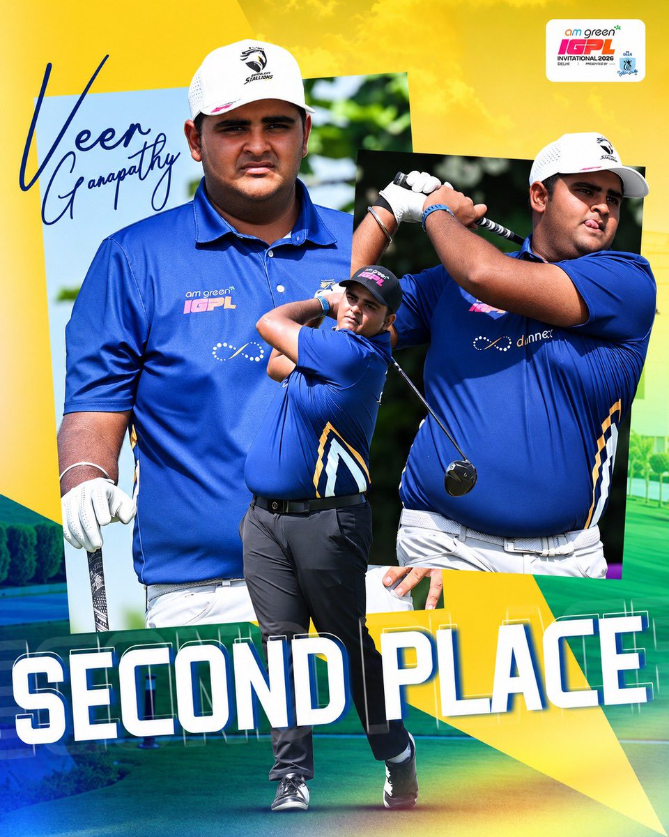 Officialigpl's tweet photo. SECOND PLACE. BUT A BIG STATEMENT. 💪🔥

Veer Ganapathy finishes the AM Green IGPL Invitational 2026, presented by RVR Delhi Blue Bulls GC, at 12-under, just four shots off the top.

#AMGreenIGPL #GolfOn #GolfForAll https://t.co/1DwJ1uPAsB