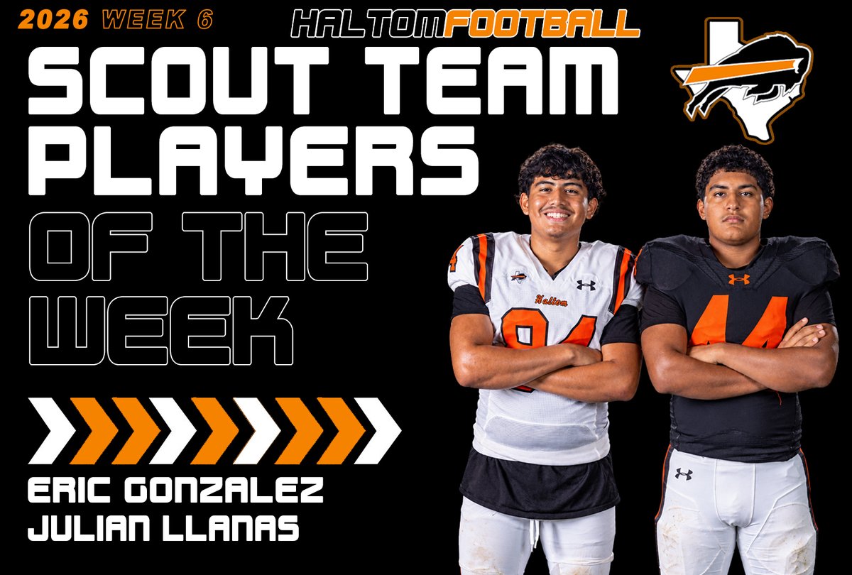 Coach_JWTucker's tweet photo. Week 6 Scout Team Players of the Week are Eric Gonzalez &amp; Julian Llanas!
#HaltomFamily @HHSBuffFootball https://t.co/ruDubUR0eq