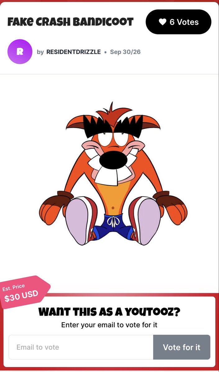PCaldora's tweet photo. Hey, so a couple of my Crash plush designs actually got accepted into @youtooz's community page! If you're into it and wanna help make these things a reality, definitely go vote for 'em!
#CrashBandicoot #Youtooz https://t.co/CffMriyvnh