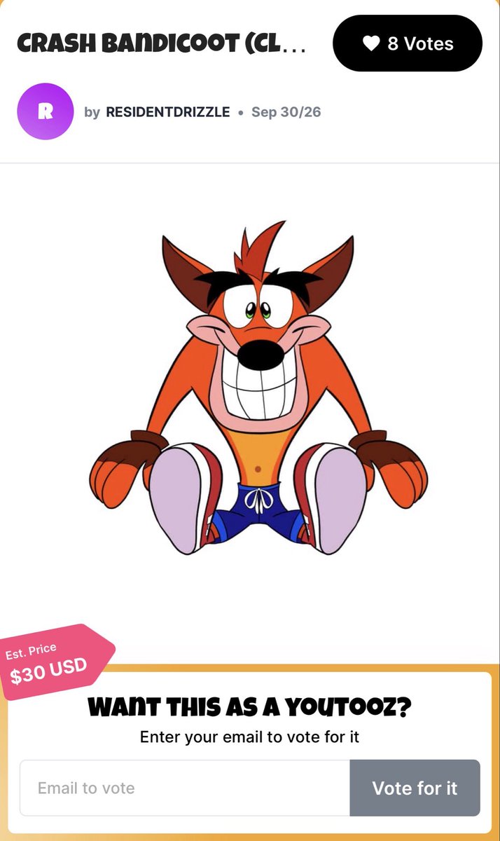 PCaldora's tweet photo. Hey, so a couple of my Crash plush designs actually got accepted into @youtooz's community page! If you're into it and wanna help make these things a reality, definitely go vote for 'em!
#CrashBandicoot #Youtooz https://t.co/CffMriyvnh
