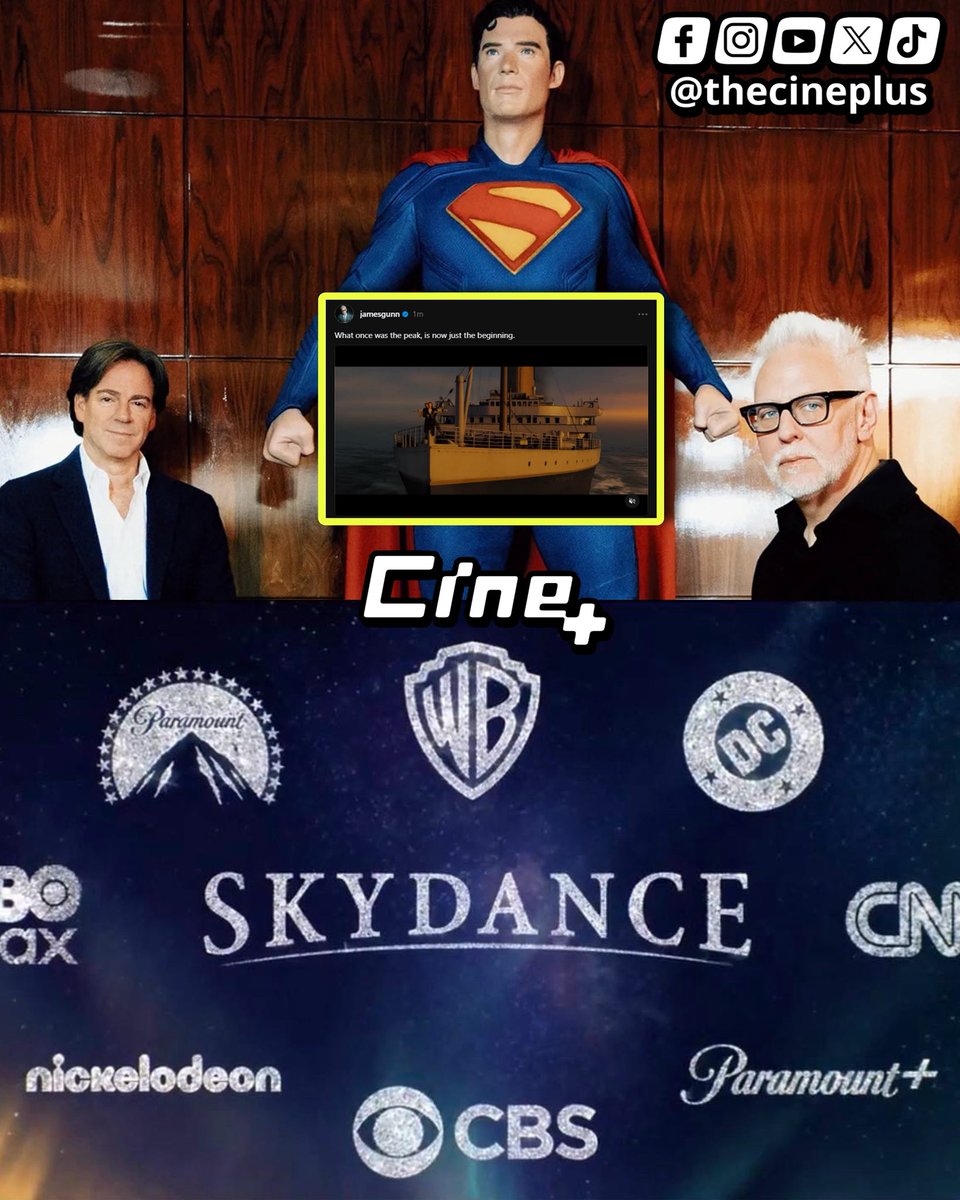 TheCinePlus's tweet photo. James Gunn ha compartido el video oficial de Paramount donde anuncian la fusión con Warner Bros. y el nuevo nombre de la compañía que será “Skydance”.

Ayer el periodista Matthew Belloni (Puck News, THR) confirmó que tanto Gunn y Safran fueron invitados a quedarse como CEOs de DC Studios tras la fusión.

Si, Gunn y Safran no van a ningún lado. Así que a ciertas personas les toca llorar por al menos cinco años más.