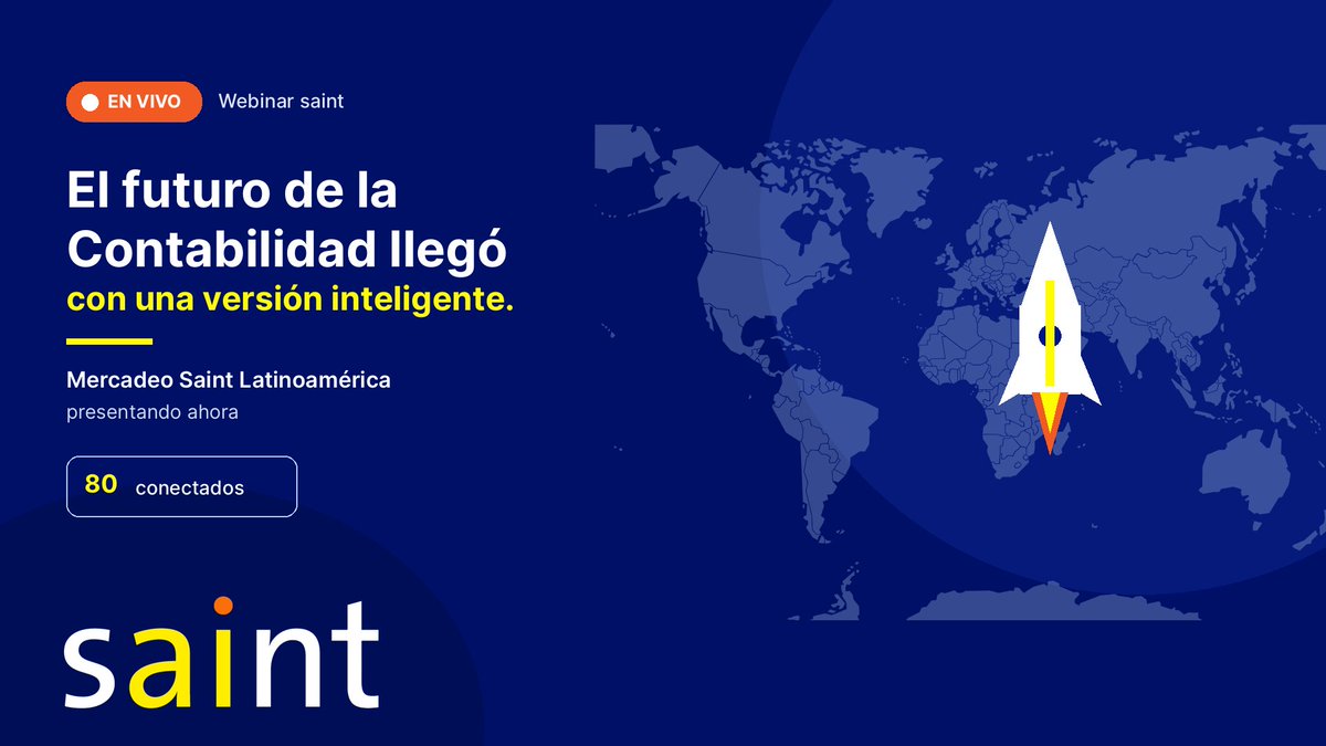 saintnet's tweet photo. Ya está en vivo el webinar de Saint.

El futuro de la Contabilidad llegó con una versión inteligente.

Mercadeo Saint Latinoamérica está presentando. En la sala ya van 80 conectados.

Entra ahora.

#Saint #Webinar #Contabilidad https://t.co/m8fTaLAcJw