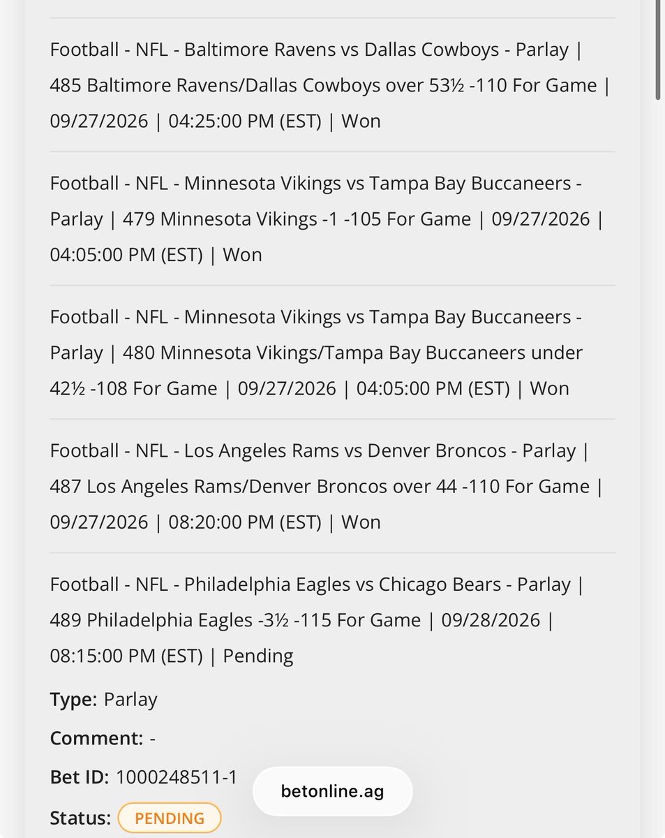 Travito12's tweet photo. @_KylesPicks_ This was from last week had 11 leg parlay, chose between spreads, moneyline &amp; over/under’s. Got everything right all I needed was Eagles to win by 3.5 against CASE FUCKING KEENUM &amp; I would have turned $5 into 4k. Will be thinking about that all year sadly. https://t.co/1UsZLqqOw0