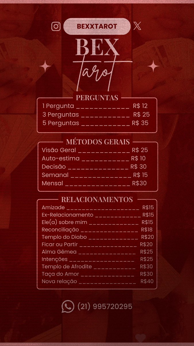 bextarot's tweet photo. ESTOU COM MESA ABERTA!

30% OFF PRA PRIMEIROS ATENDIMENTOS!
★ atendimento imediato pelo whatsapp!
— tiragens a partir de R$10
https://t.co/6iXRezTwGB

mesa aberta, tarô, oráculo, cartomancia, baralho cigano, loatwt, tiragens de oráculo, magias, promoção, tarot, ldstwt https://t.co/HHufwQzjWF