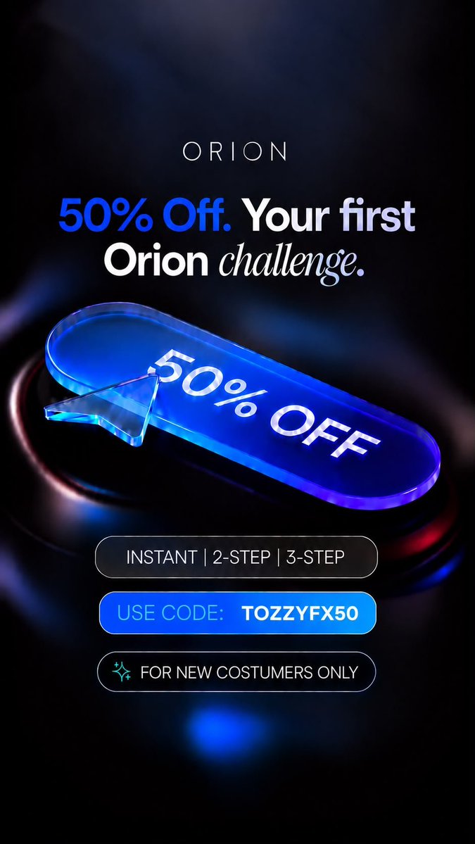 tozzyfx's tweet photo. BIG NEWS! I’M OFFICIALLY PARTNERED WITH ORION!

I’m excited to announce my new partnership with @Orionfundedcom ! 

Get 50% OFF your first Orion Challenge and start your journey today.

💙 DISCOUNT CODE: Tozzyfx50

Valid for Instant, 2-Step & 3-Step Challenges.

https://t.co/mcAtMSW1C0