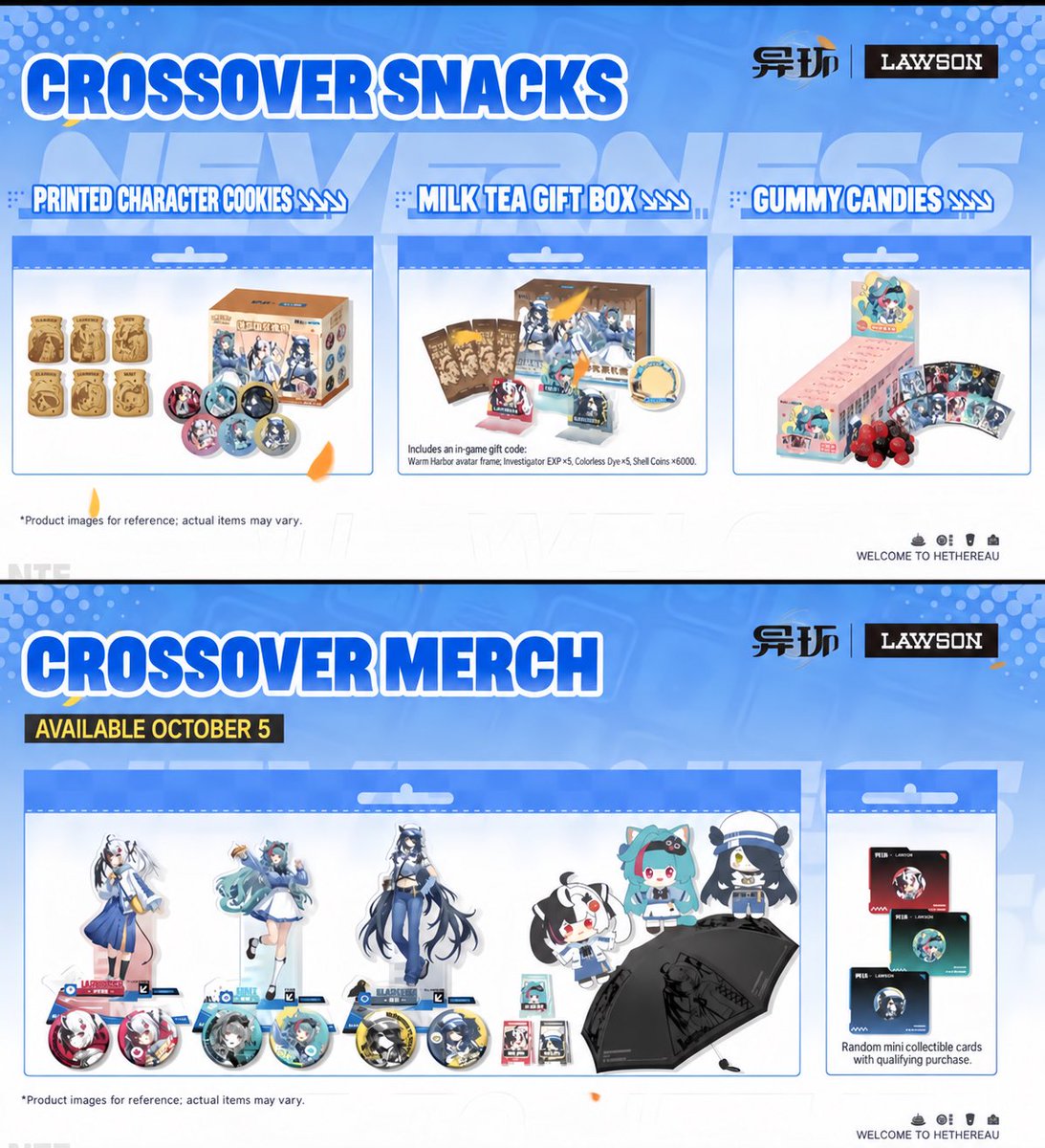 Cczhenz's tweet photo. The official merchandise list for the NTE x Lawson collaboration is here! 

👉 https://t.co/u3pF3ZnZk2
#nte #nevesstoeverness https://t.co/2tJmtyS4MA