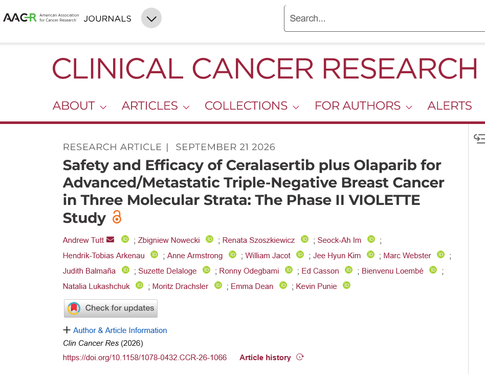 JankovicK's tweet photo. Phase II VIOLETTE: adding the ATR inhibitor ceralasertib to olaparib did not significantly improve ❌PFS in advanced #TNBC.⬆️ORR observed in non-HRR-mutated tumors (15.4% 🆚 3.9%)
The adavosertib arm stopped early due to toxicity.
https://t.co/IR4VROkOcG

@OncoAlert https://t.co/RCHrpTfCWI