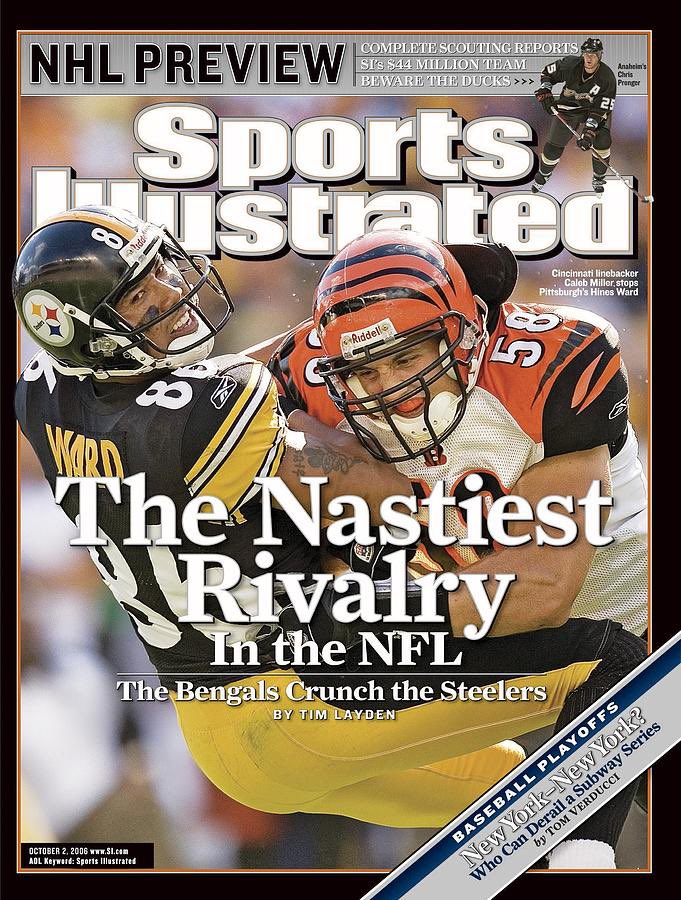 20YearsAgoSport's tweet photo. The latest edition of Sports Illustrated is out today!

Caleb Miller of the Bengals and Hines Ward of the Steelers are featured on the front in what is said to be the NFL’s nastiest rivalry. https://t.co/z8LrTGRoOd