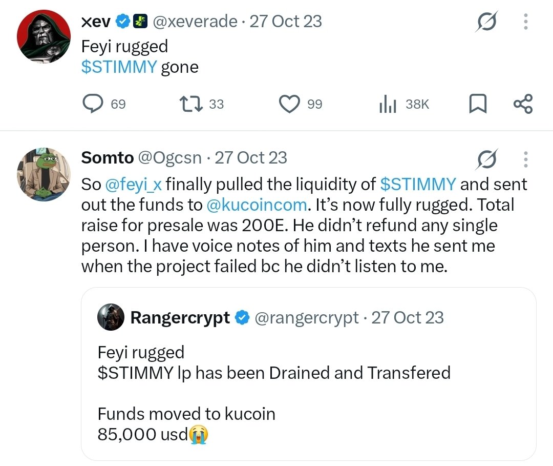 Fijacyber_'s tweet photo. Yeah... rebranding won't save you, Feyi.
You made it by rugging CTNG.
=> Speak against rugs and kols
=> Positioned as the only good kol on CT
=> Proceeds to launch Foxpal NFT and $STIMMY
=> RUGS BOTH. Then he went into extinction.
=> Blocks everyone.
Street never forgets. https://t.co/L2Drfrdc8M