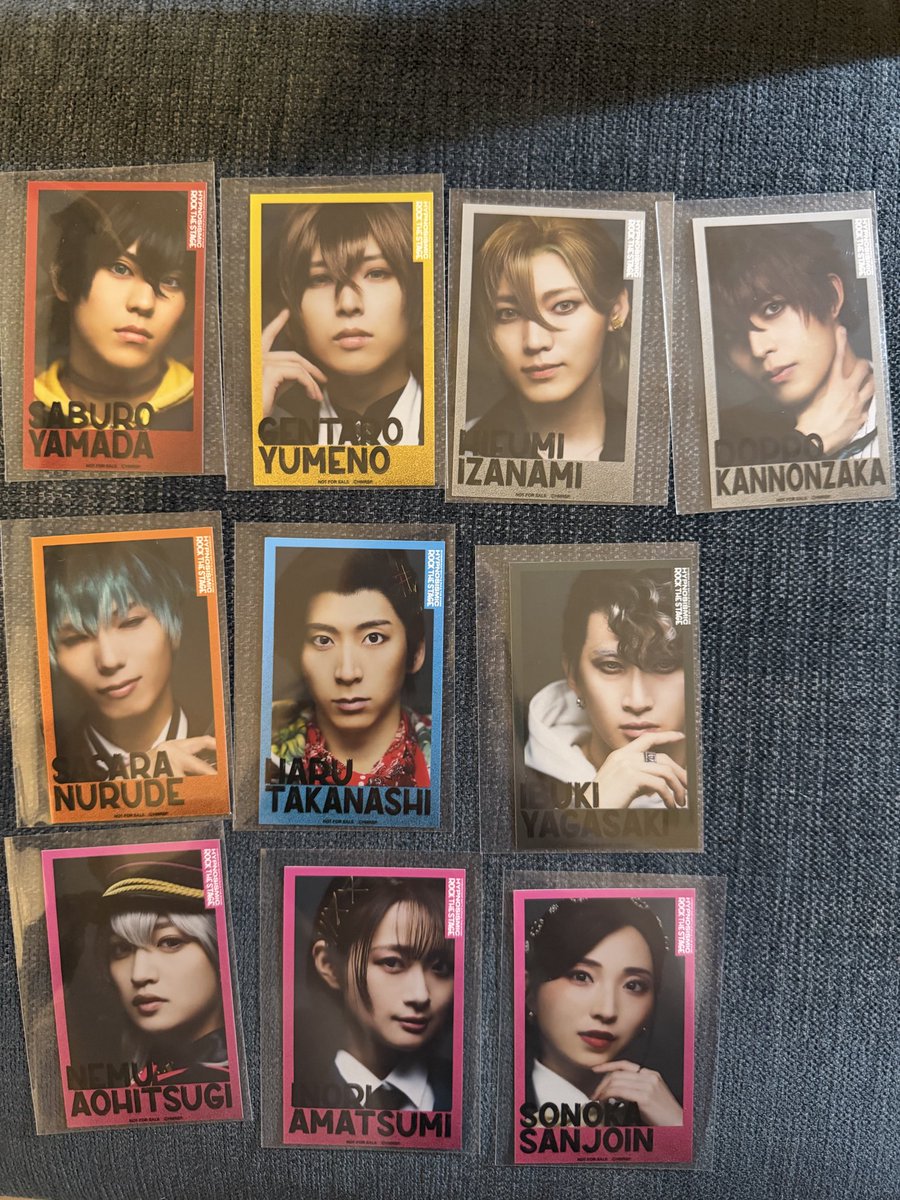 st_torihiki's tweet photo. 【交換/譲渡】ヒプノシスマイク ヒプステ BoP
《譲》ミニブロマイド：三郎　幻太郎　一二三　独歩　簓　ハル　谷ヶ崎　合歓　一愛　蒼乃風
クリアカード：二郎2　三郎　乱数2　帝統2 　獄
《求》左馬刻(キンレコ特典 左馬刻も可)
または500円(＋送料) https://t.co/NqPs5it0Fs