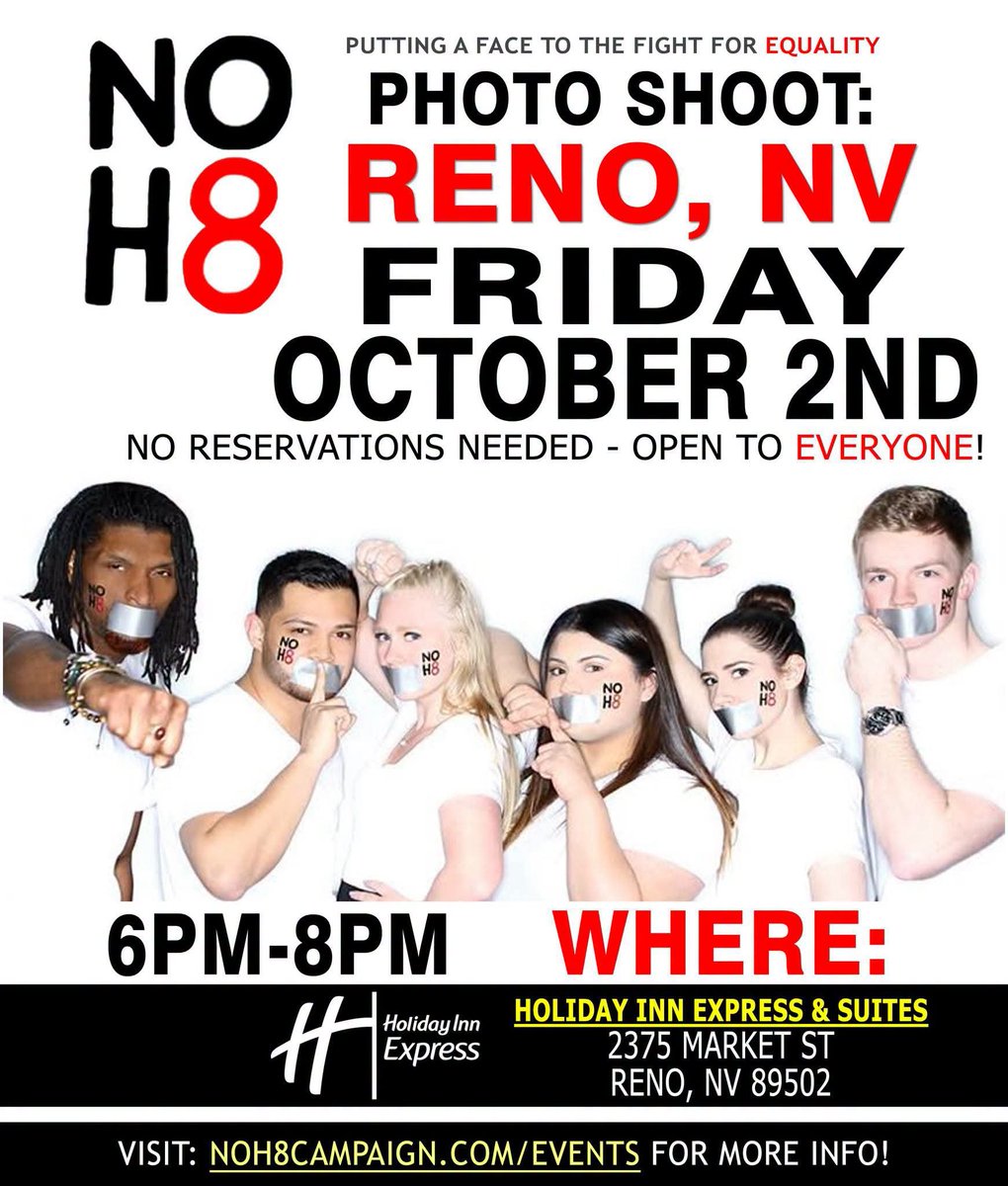 NOH8Campaign's tweet photo. 📣 Join us TODAY (10/2) for a NOH8 photo shoot in Reno, NV:  https://t.co/ZFmNZBOMsZ https://t.co/7mKYkiV3fz