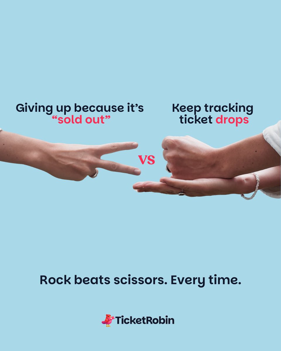 ticketrobinapp's tweet photo. Refreshing all day is one option.
Setting a TicketRobin alert is the better one. 👀

Official resale. Cart expiries. Extra inventory. Production releases.

We track the drops for you.

Set your TicketRobin alert.
When tickets drop, you’ll know.

#TicketRobin #ConcertTickets https://t.co/9E6L0iC9YH