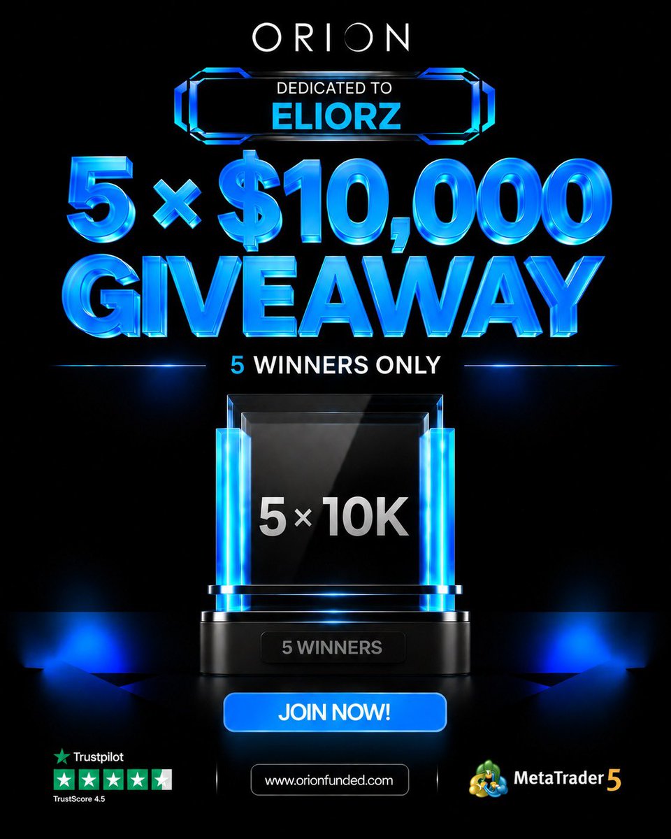 Eliorz_Fx's tweet photo. ⚡️🔥GIVEAWAY TIME! 🎉

5x$10k Stellar Lite Giveaway 🚀

To qualify, complete all the steps below:

✅ Follow @Orionfundedcom @OrionAffiliates @Eliorz_Fx @ighotrades @PhelmsBuff 
✅Like &amp; Retweet

Use my discount code (ELIORZ50) on your next purchase 

Winners in 48hrs ⏳ https://t.co/8gMQfclUzC