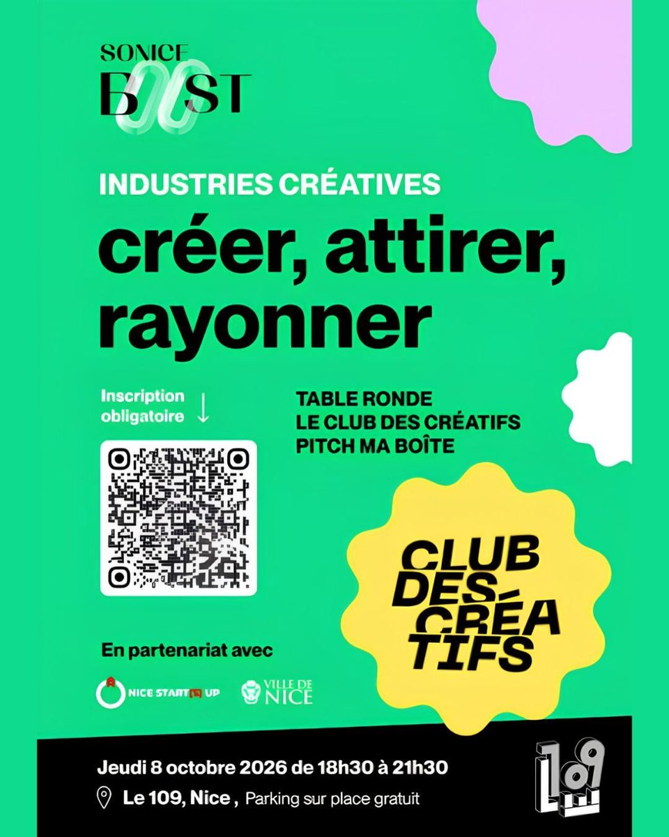 InvestCotedAzur's tweet photo. 🎞️ @@SoNiceBoost organise le 8 octobre 2026 au 109 une table ronde sur les industries culturelles et créatives.
🗓️ Jeudi 8 octobre 2026, de 18h30 à 21h30
📍 Le 109, 89 route de Turin, Nice
👉 Inscription : https://t.co/R8tQij0inI
#icc #investincotedazur https://t.co/jz9wbEm6hY