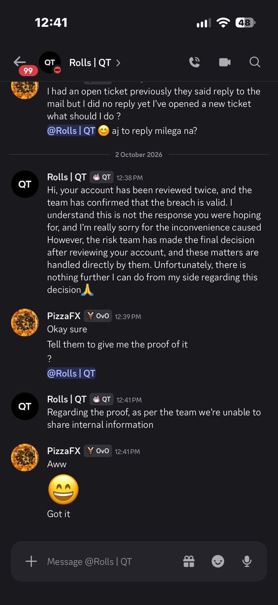 PropFirmShinobi's tweet photo. 🚨 QT Funded, 6 months for a $1,000 payout?

@Agent1nk says he’s been waiting around six months for his $1,000 payout.

He says the interviews were done, a reset was promised, and then later he was told he had breached.

He asked them for proof, but says he never got a clear explanation.

And now he’s being told to reactivate the account and trade another 30-day cycle before the payout can even be reviewed.

Six months already.

Now another 30 days?

@QtFunded @PropFirmsGuru

If there was a breach, just show the trader what he did wrong and the rule behind it.

That’s all.

#QTFunded #PropFirm #Trading #Payout