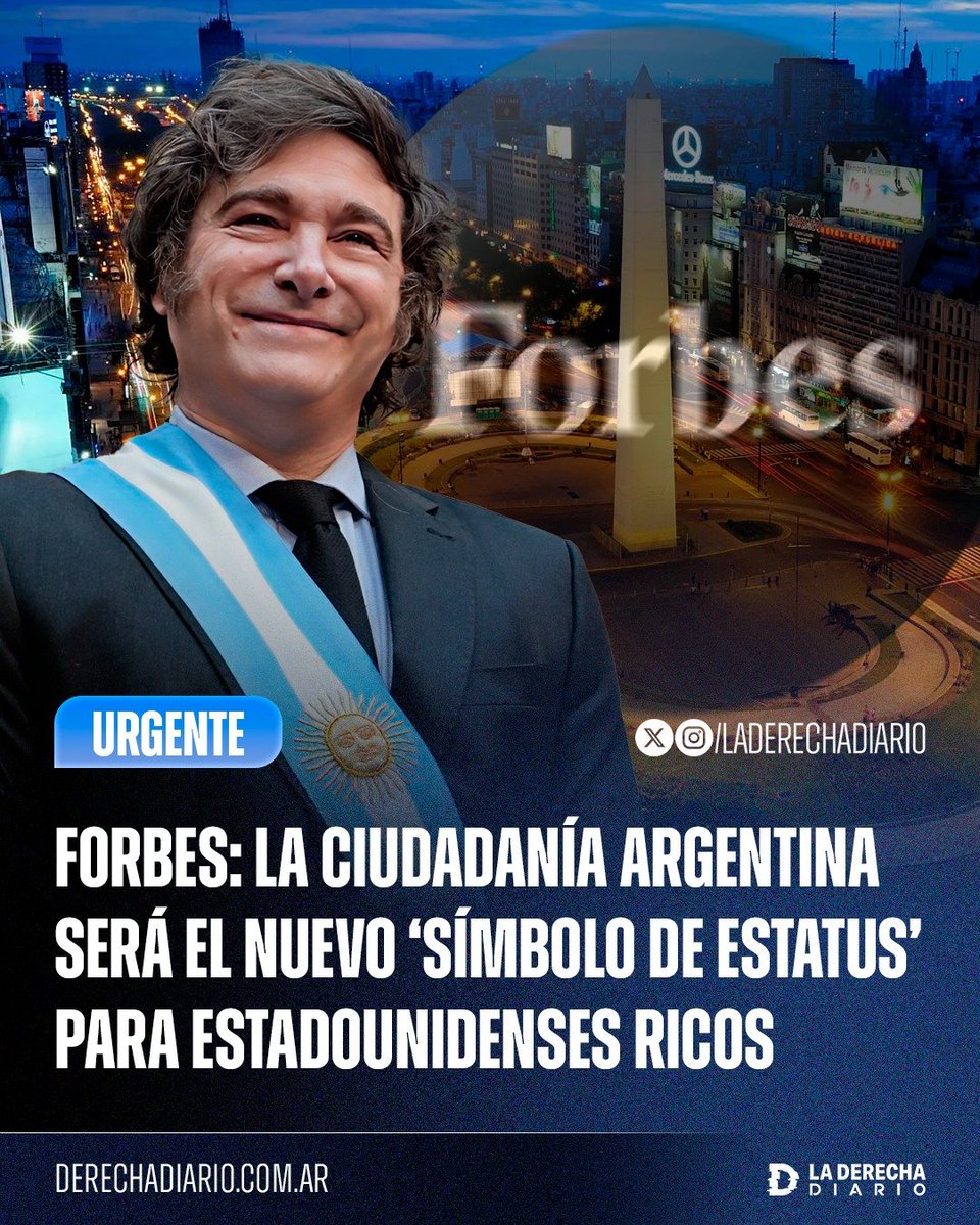 laderechadiario's tweet photo. 🚨🇦🇷🇺🇸 | FORBES: "La ciudadanía argentina será el nuevo 'símbolo de estatus' para estadounidenses ricos"

La revista destacó que la nueva ciudadanía por inversión impulsada por Milei podría transformarse en un activo cada vez más buscado por estadounidenses de alto patrimonio.

El programa, que se lanzaría antes de fin de 2026, permitirá obtener la ciudadanía mediante una donación desde US$350.000 o la compra de un bono del Tesoro a siete años desde US$800.000. “Creo que todos los estadounidenses ricos van a considerar esto”, afirmó Nuri Katz, presidente de Apex Capital Partners.