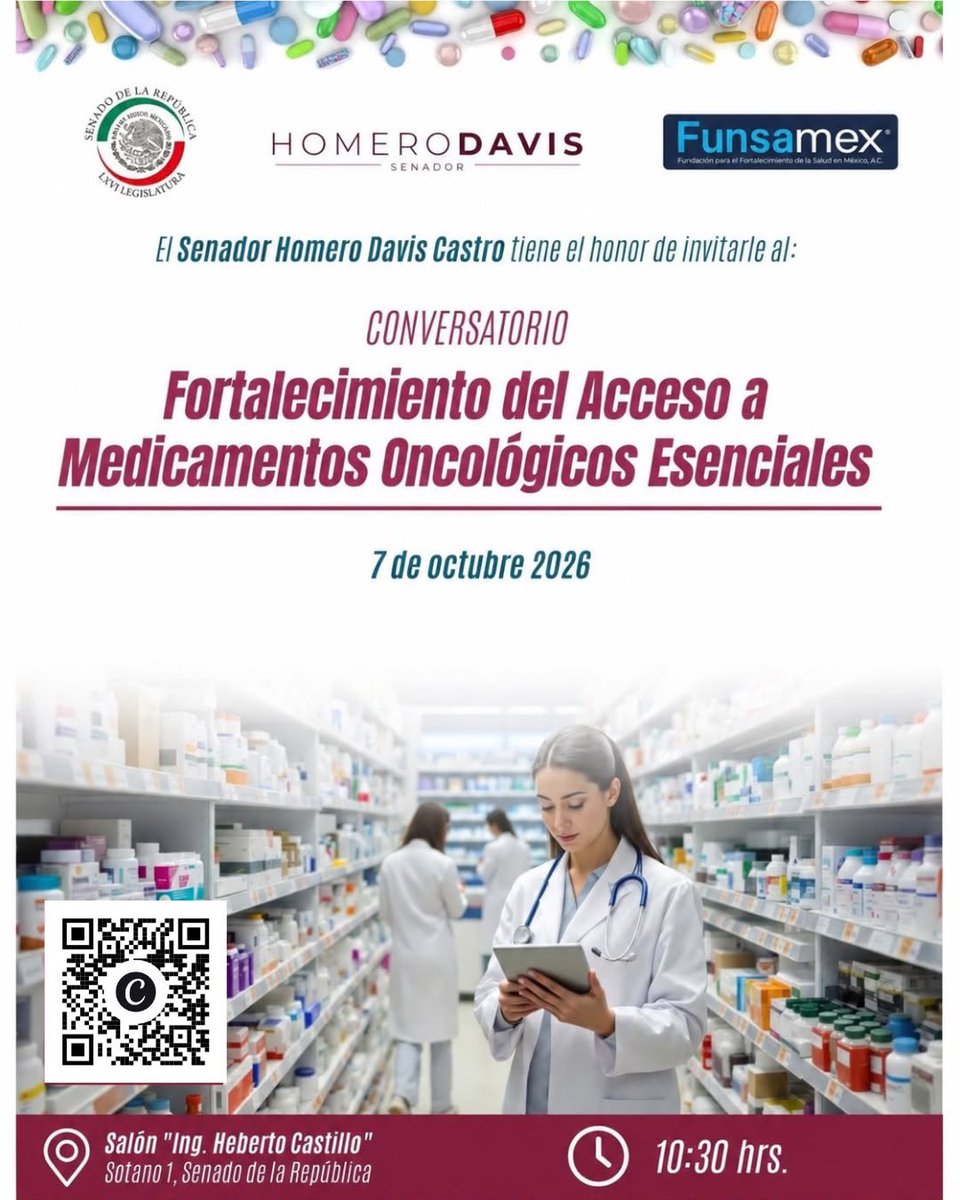 homerodav's tweet photo. Cuando hablamos de #cáncer, el acceso oportuno a los medicamentos es fundamental. Este próximo miércoles 7 de octubre abrimos un espacio para dialogar y construir propuestas que fortalezcan la atención oncológica en México. Tu participación es importante. Escanea el código QR, regístrate y acompáñanos. 

#VamosAdelante