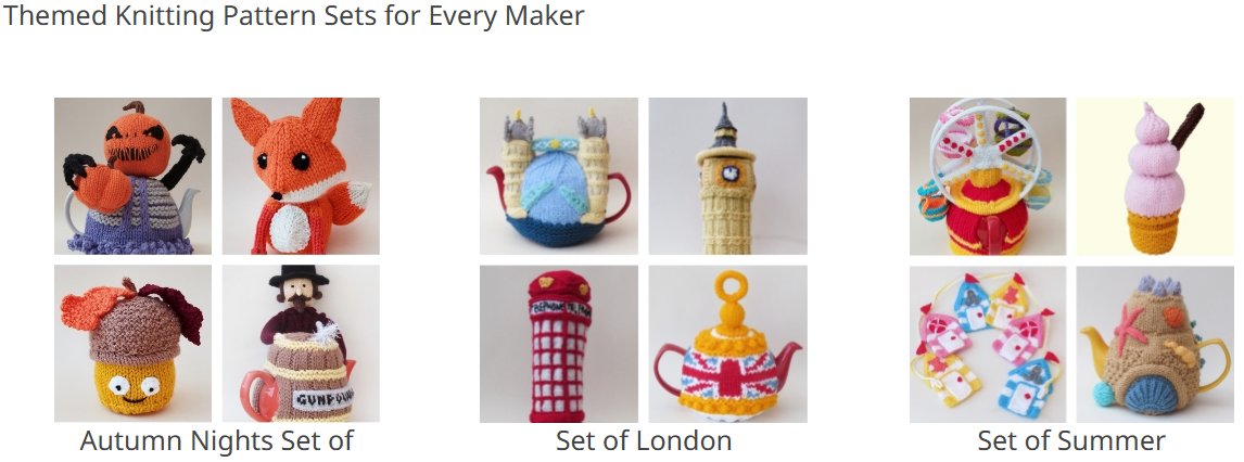TeaCosyFolk's tweet photo. The Knitting Pattern Sets page gathers themed designs into neat, ready‑to‑browse bundles. Perfect when you want inspiration without hunting around. https://t.co/koV3NcVMXu #knitting #teacosyfolk #knittingpattern #patternsets #teacosy #teatime https://t.co/PE1Np6yIIJ