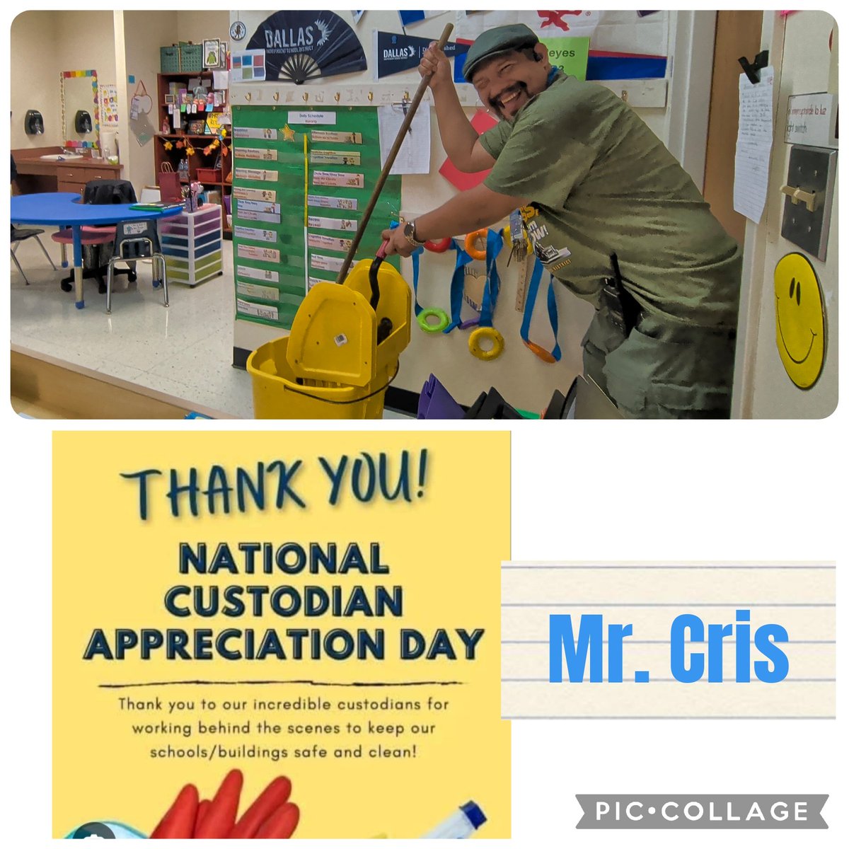 ArleneVReyes29's tweet photo. Thank you Mr. Cris for the hard work and care you put into our school every day! Your dedication keeps our classrooms clean, safe, and welcoming for our students. We are so grateful for you and all that you do! 💛🤖 @DISDFacilities @KlebergElemDISD @Region1DISD https://t.co/D6xpv9mSOl