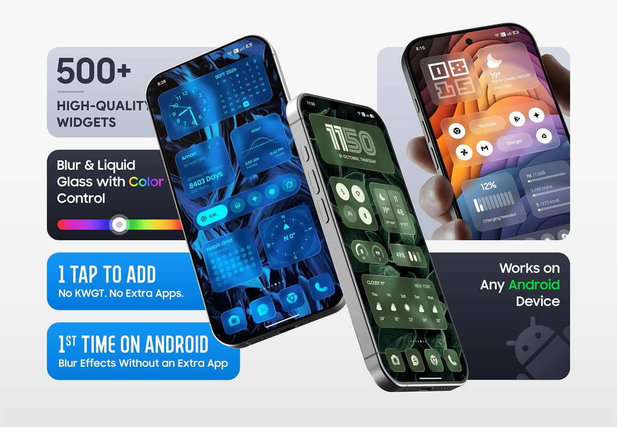 AppsLab_Co's tweet photo. Liquid Glass Widgets is on the way! ✨

Pre-registration Now! No third-party launcher or extra app needed.
https://t.co/zExOlbu99U

🎁 5 Promo Codes for Lucky Retweets &amp; Comments. https://t.co/TKUPWJOD1b