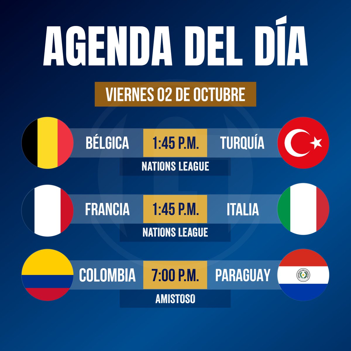 gilmer_oficial's tweet photo. ¡𝘼𝙂𝙀𝙉𝘿𝘼 𝘿𝙀 𝙃𝙊𝙔! 🤩🔥
Continúa la fecha 3 de la Nations League. Colombia vs Paraguay se enfrentan en amistoso internacional.

#NationsLeague https://t.co/46nWcOVjn2