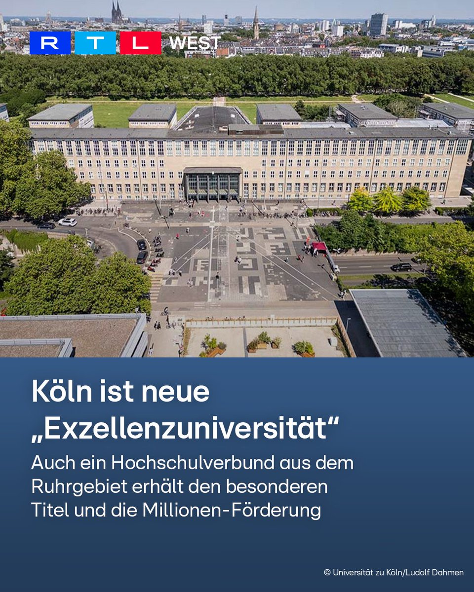 RTLWEST's tweet photo. Eine weitere #Universität in #NRW sowie ein #Hochschulverbund aus dem #Ruhrgebiet dürfen künftig den Titel „Exzellenzuniversität“ tragen: Die Universität zu #Köln und der Hochschulverbund „Ruhr Innovation Lab“ aus TU #Dortmund und Ruhr-Uni #Bochum. Für Köln und den Pott-Verbund sind damit jährlich mehrere Millionen Euro Fördergeld drin. Mit der RWTH #Aachen und der Universität #Bonn gab es bislang bereits zwei Exzellenzstandorte in NRW. Der Exzellenzstatus wird alle sieben Jahre überprüft.